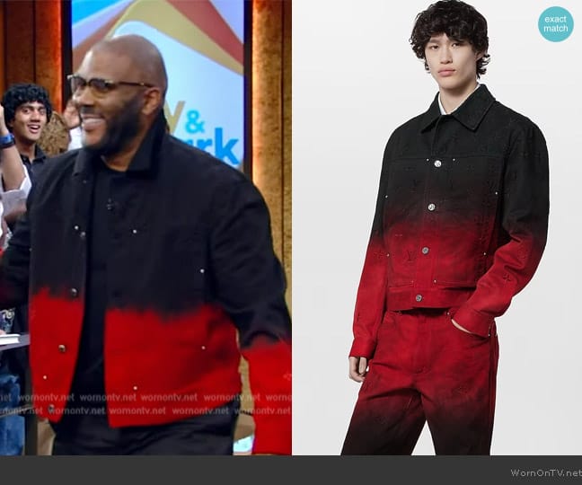 Louis Vuitton Embroidered-denim-Blouson worn by Tyler Perry on Live with Kelly and Mark