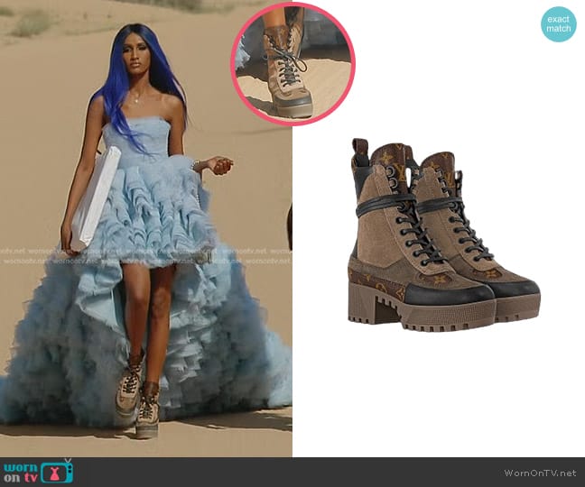 Louis Vuitton Laureate Platform Desert Boots in Taupe worn by Chanel Ayan (Chanel Ayan) on The Real Housewives of Dubai