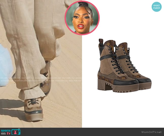 Louis Vuitton Laureate Platform Desert Boots in Taupe worn by Lesa Milan (Lesa Milan) on The Real Housewives of Dubai