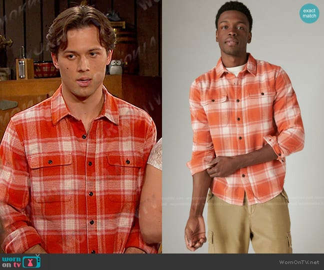 Lucky Brand Plaid Utility Cloud Soft Long Sleeve Flannel worn by Tate Black (Leo Howard) on Days of our Lives