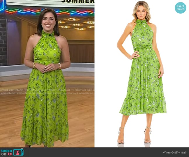 Mac Duggal Halter Floral A-Line Dress in Sage Multi worn by Chloe Melas on Today