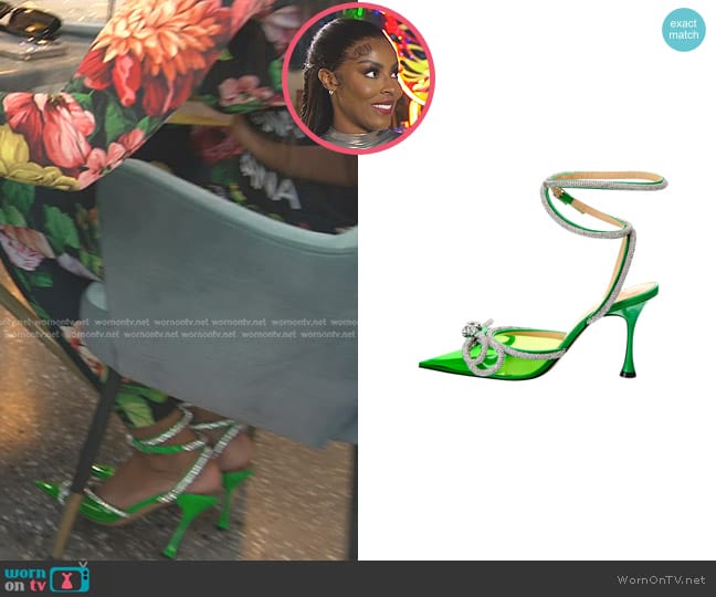 Mach & Mach Bow Vinyl & Leather Pump in Green worn by Caroline Brooks (Caroline Brooks) on The Real Housewives of Dubai