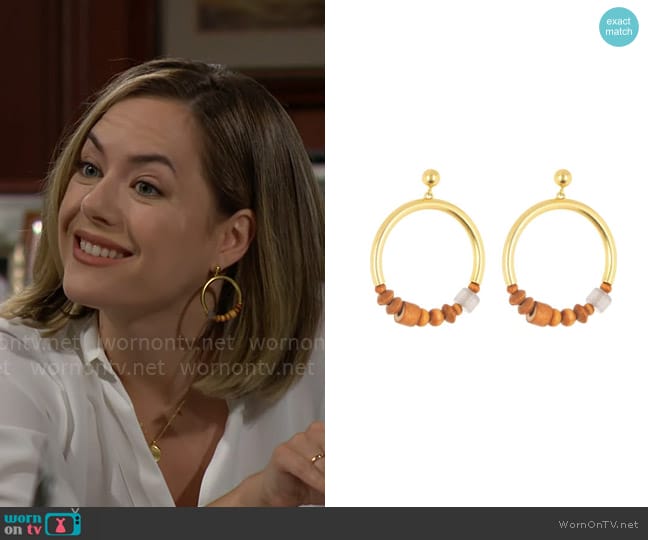 Madewell Sunwashed Gypsy Hoop Earrings worn by Hope Logan (Annika Noelle) on The Bold and the Beautiful