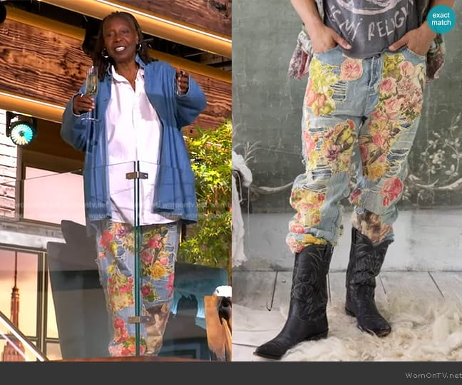 Magnolia Pearl Floral Appliqué Miner Denims worn by Whoopi Goldberg on The View