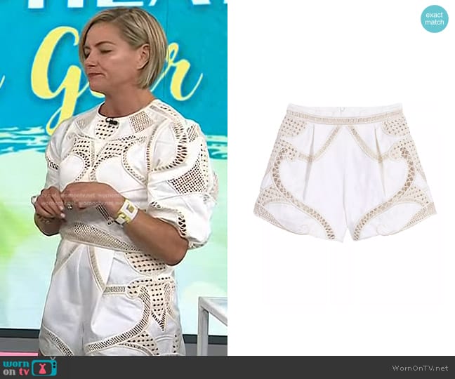 Maje Crochet Tulip Shorts in Ecru worn by Liz Plosser on Today