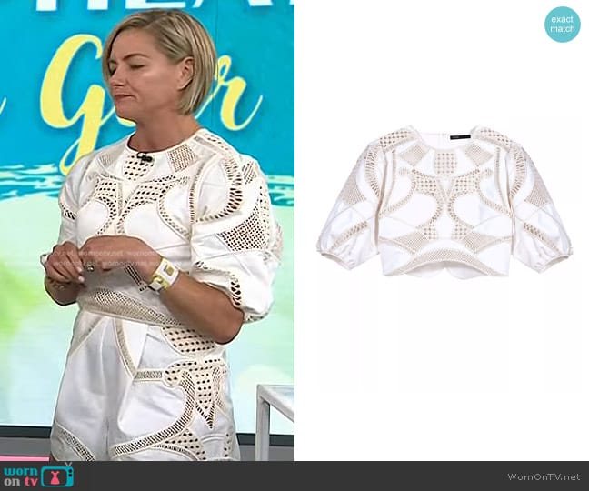 Maje Liany Cotton Embroidered Top in Ecru worn by Liz Plosser on Today