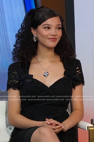 Malia Baker's black sweetheart lace top and skirt on Good Morning America