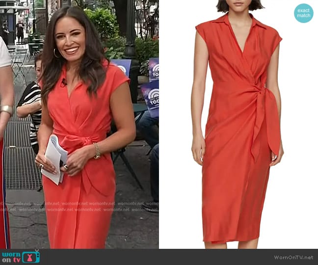 Mango Collared Midi Wrap Dress in Red worn by Kaylee Hartung on Today