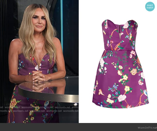 Marchesa Notte Paradise floral-print satin dress worn by Keltie Knight on E! News