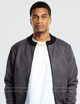 Marcus’s gray suede bomber jacket on All American Homecoming