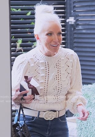 Margaret's white pointelle knit sweater on The Real Housewives of New Jersey