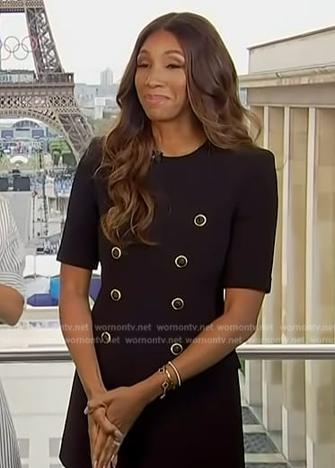 Maria Taylor's black double breasted dress on Access Hollywood