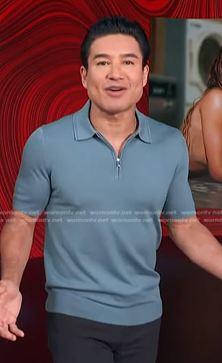 Mario's blue zip polo shirt on Access Hollywood