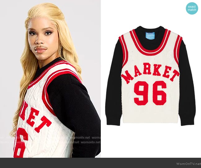 Market Home Team Sweater worn by Nathanial Hardin (Rhoyle Ivy King) on All American Homecoming