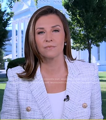 Mary’s white double breasted tweed blazer on Good Morning America