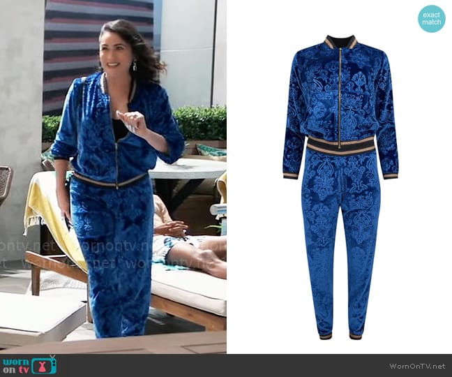 Maui x Lolita Royalty Velour Tracksuit - Sapphire worn by Lois Cerullo (Rena Sofer) on General Hospital