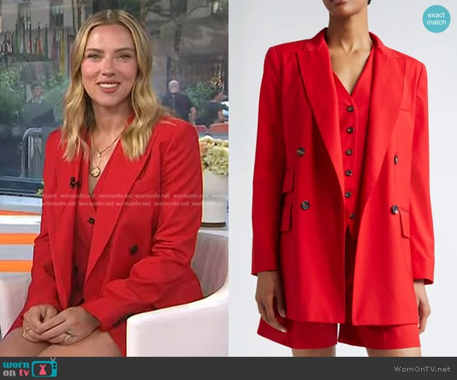 Max Mara Zuai Waistcoat, Nebbie Blazer and Jessica Shorts worn by Scarlett Johansson on Today