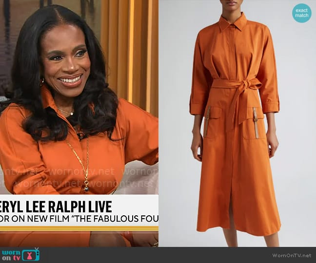 Max Mara Sibari Belt Pocket Detail Cotton Blend Shirtdress worn by Sheryl Lee Ralph on CBS Mornings