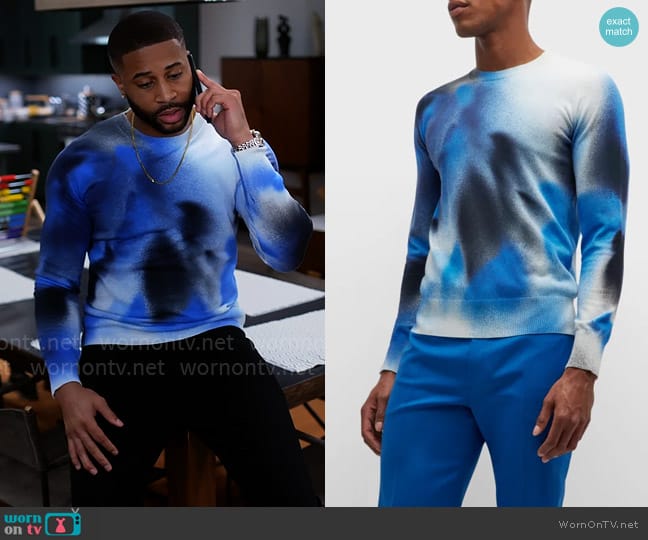 Alexander McQueen Spray Paint Crew Sweater worn by Zac Taylor (Devale Ellis) on Tyler Perrys Sistas