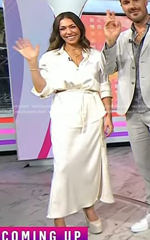 Melissa Garcia’s white satin shirt and skirt on Today