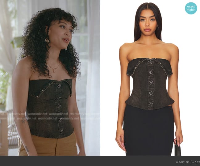 Olivia’s black denim corset top on All American