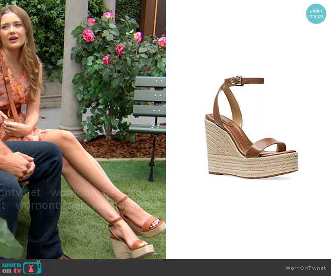 MICHAEL Michael Kors Leighton 130MM Leather Platform Wedge Sandals worn by Faith Newman (Reylynn Caster) on The Young and the Restless