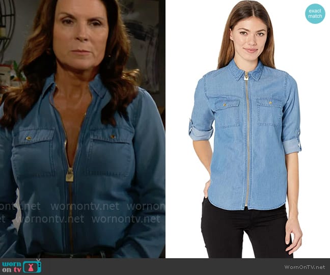 MICHAEL Michael Kors Tencel Dog Tag Shirt worn by Sheila Carter (Kimberlin Brown) on The Bold and the Beautiful