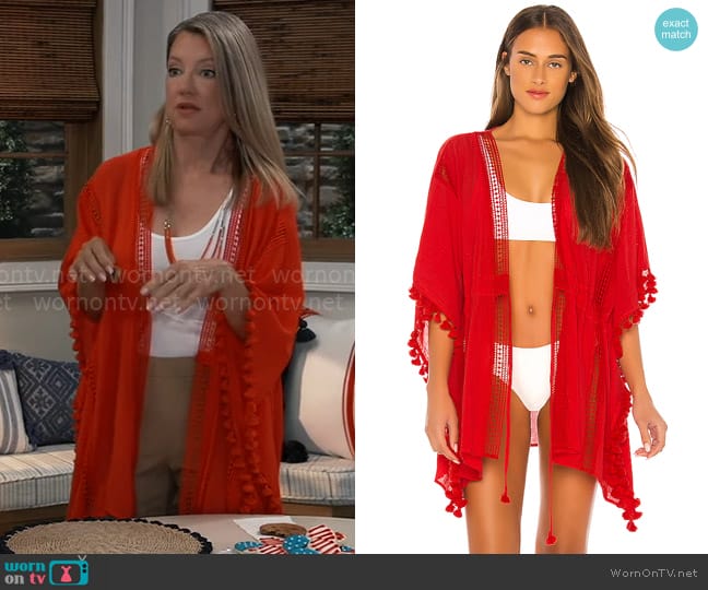 Michael Stars Tassels For All Ruana Cover Up worn by Nina Reeves (Cynthia Watros) on General Hospital