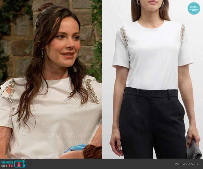 Milly Avril Embellished T-shirt worn by Tessa Porter (Cait Fairbanks) on The Young and the Restless