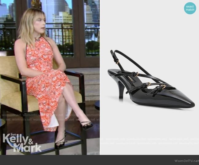 Miu Miu Show Kitten Heel Slingback Pump worn by Kiernan Shipka on Live with Kelly and Mark