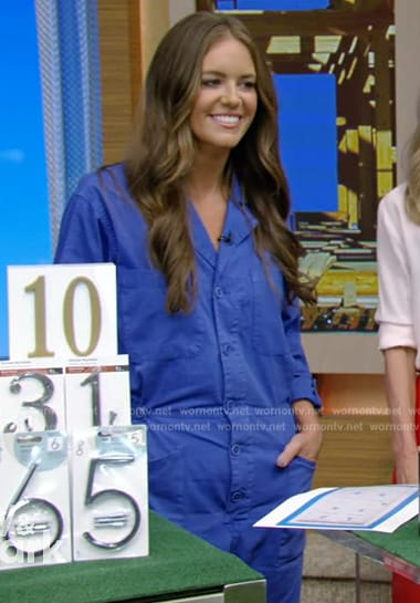 Monica Mangin’s blue cargo jumpsuit on Live with Kelly and Mark