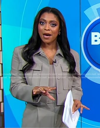 Morgan's grey cropped jacket and pants on Good Morning America