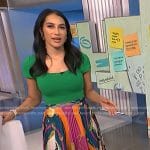 Morgan’s green top and mixed print pleated skirt on NBC News Daily