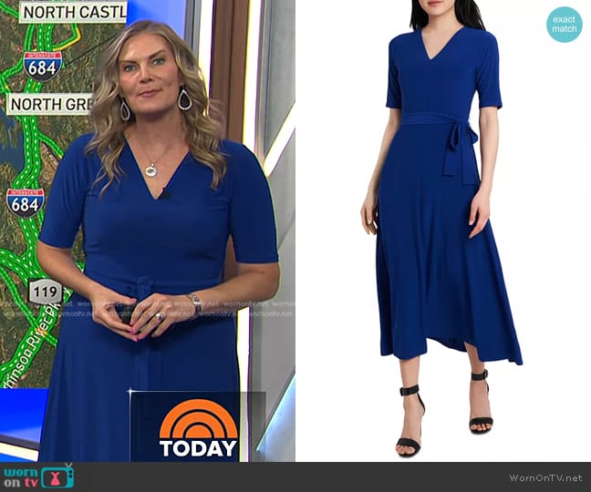 MSK V-Neck Midi Dress in Goddess Blue worn by Emily West on Today