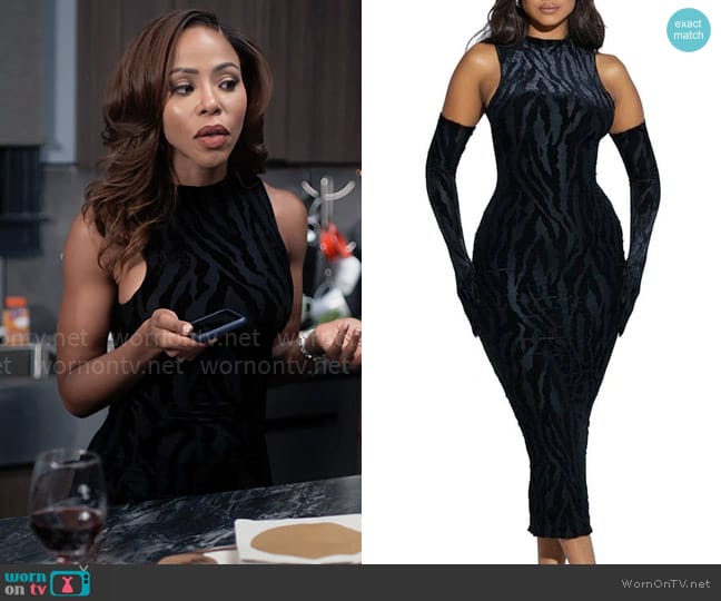 Naked Wardrobe Tiger Print Midi Body-Con Dress worn by Andrea Barnes (Kj Smith) on Tyler Perrys Sistas