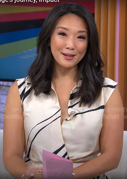 Nancy Chen's wavy stripe pleated dress on CBS Mornings