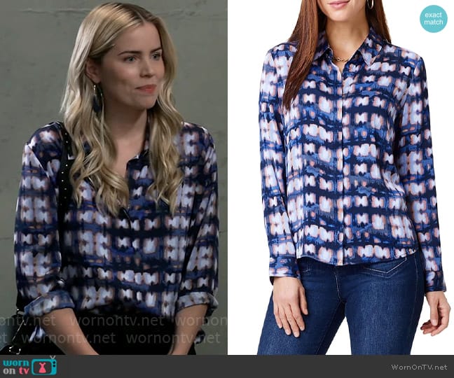 Nic + Zoe Shibori Shirt in Indigo Multi worn by Sasha Gilmore (Sofia Mattsson) on General Hospital