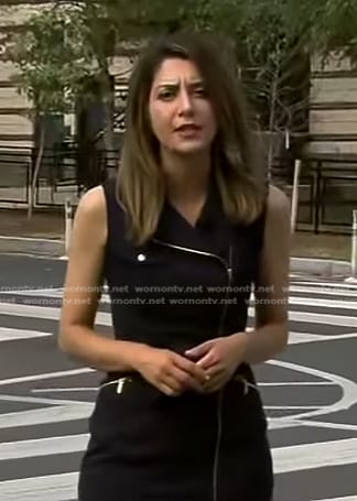 Nicole Sganga’s black zip front dress on CBS Evening News