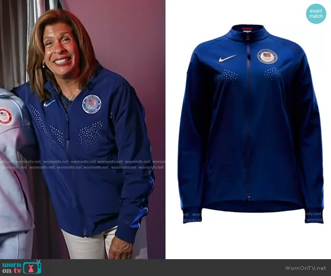 Nike Team USA Podium Jacket in Blue Void worn by Hoda Kotb on Today