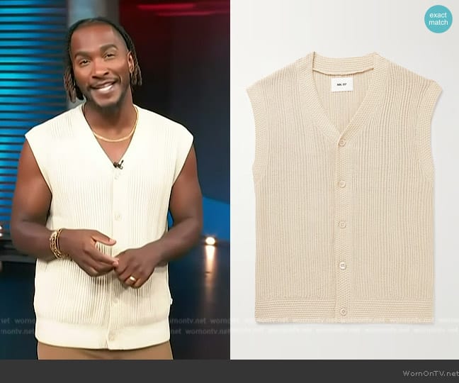 NN07 Reece 6600 Ribbed Organic Cotton Sweater Vest worn by Scott Evans on Access Hollywood