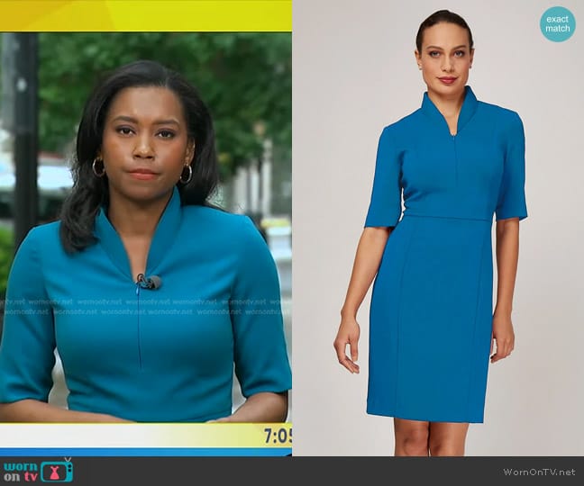 Nora Gardner Sleeved Evelyn Dress in peacock worn by Rachel Scott on Good Morning America