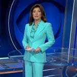 Norah’s light blue suit and satin blouse on CBS Evening News