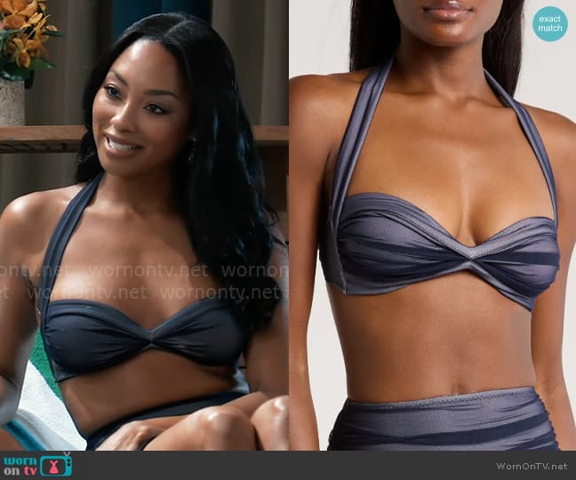 Norma Kamali Bill Ruched Mesh Bikini Top worn by Jordan Ashford (Tanisha Mariko Harper) on General Hospital