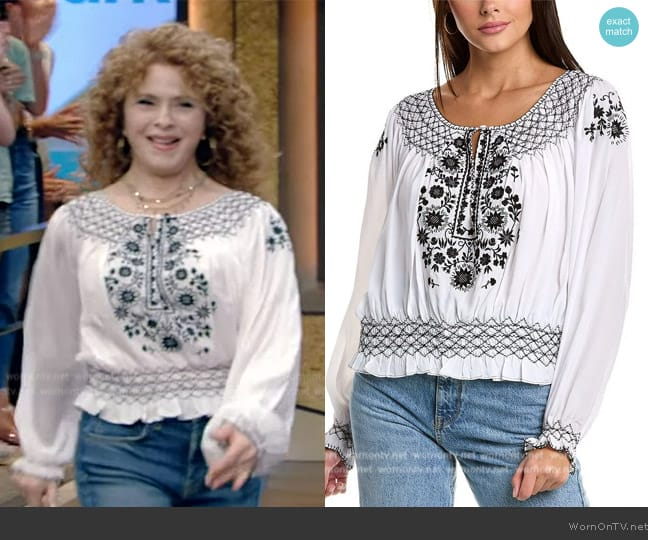 Norma Kamali Embroidered Silk-Blend Top worn by Bernadette Peters on Live with Kelly and Mark