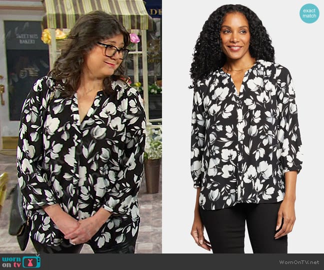 NYDJ Pintuck Blouse in Bellefontaine worn by Connie (Julie Dove) on Days of our Lives