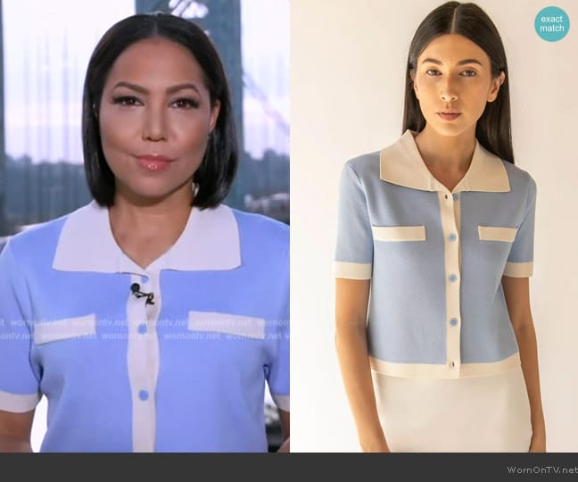 Oak + Fort Contrast Trim Polo Sweater worn by Stephanie Ramos on Good Morning America