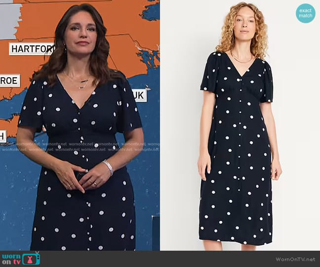 Old Navy Waist-Defined Midi Dress in Polka Dot worn by Maria Larosa on Today