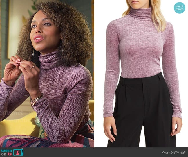 Open Edit Stretch Velvet Turtleneck in Purple Syrup worn by Paige Alexander (Kerry Washington) on UnPrisoned