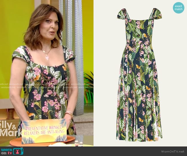 Oscar de la Renta Mixed Botanical Cady Midi Dress worn by Dr. Doris Day on Live with Kelly and Mark