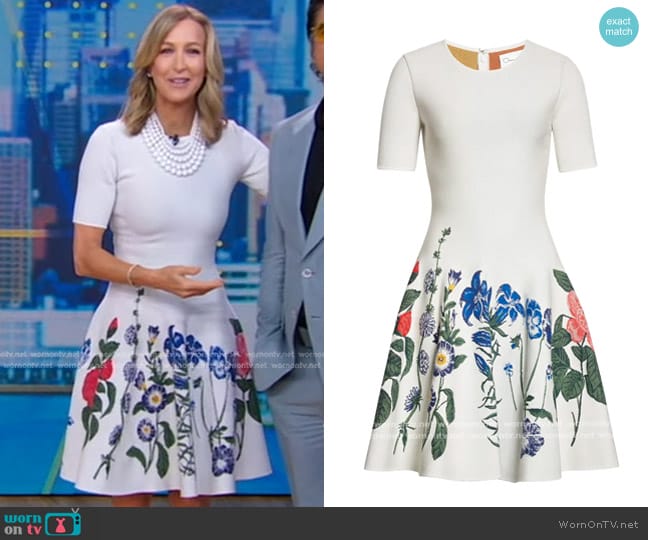 Oscar de la Renta Multicolor Floral Jacquard Fit & Flare Dress worn by Lara Spencer on Good Morning America